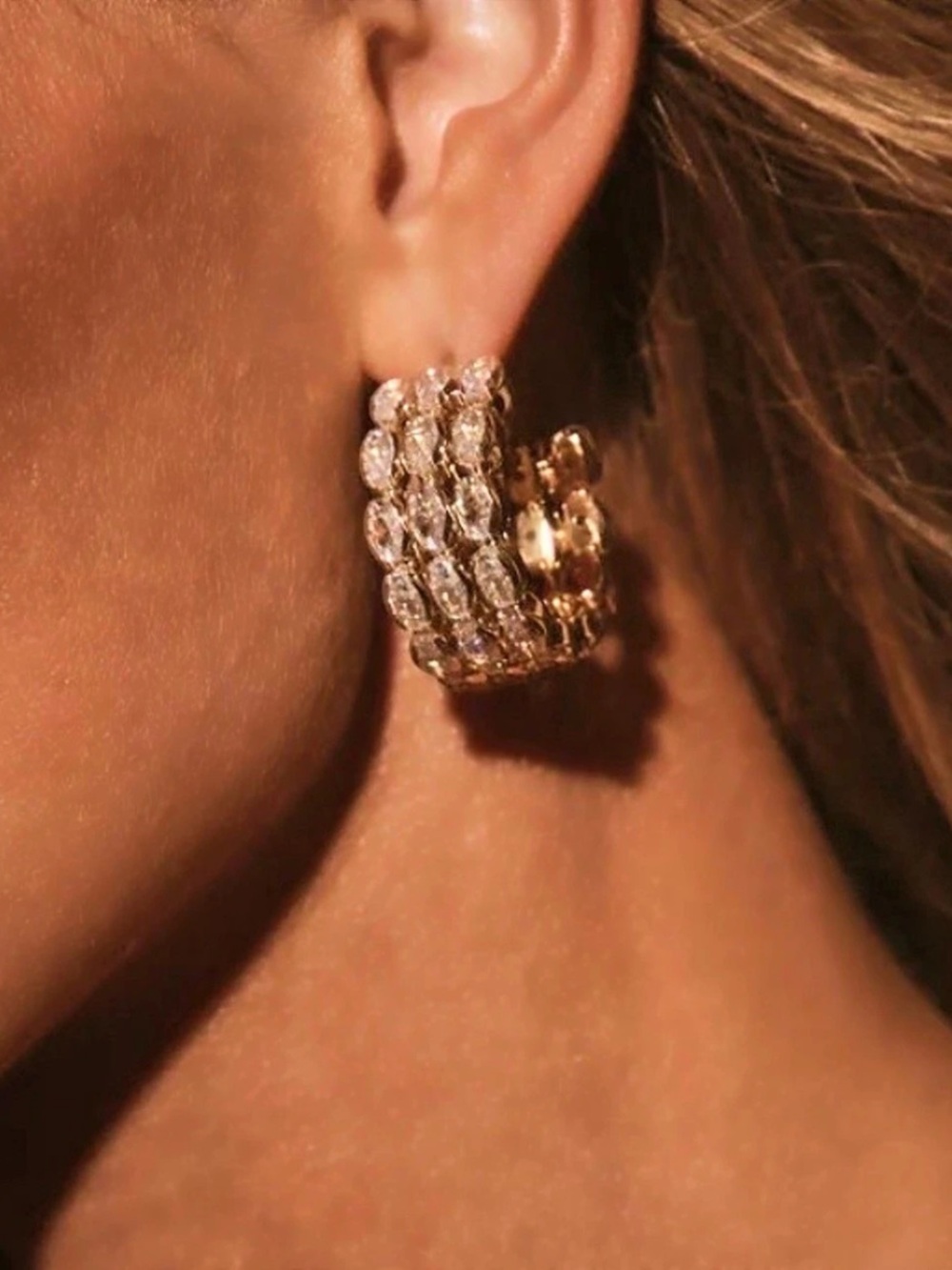 Crystal Hoop Earrings in Gold Like New